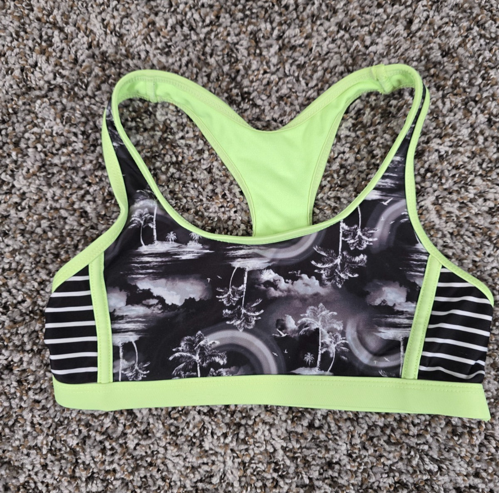 Wonder Nation girls Sz M racerback sports bra Lime Green Gray Marbled